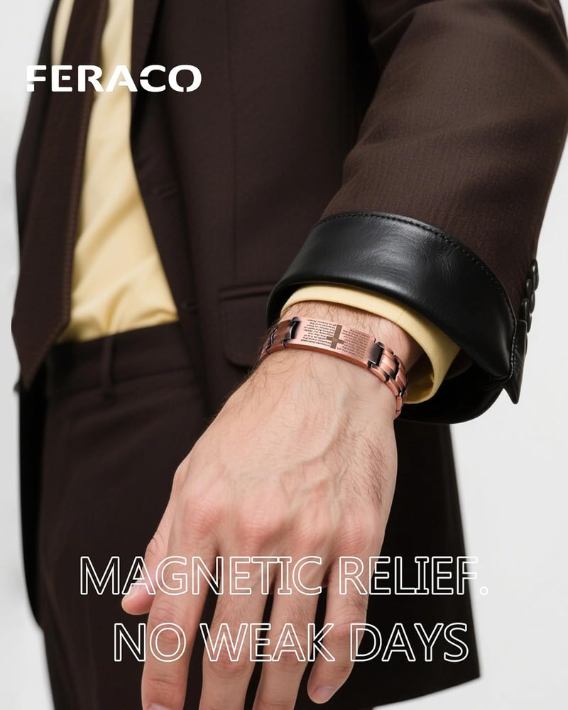 Feraco Copper Cross Bracelet for Men,Magnetic Therapy Bracelet Copper Jewelry with Powerful 3800 Gauss Magnets - Image 2